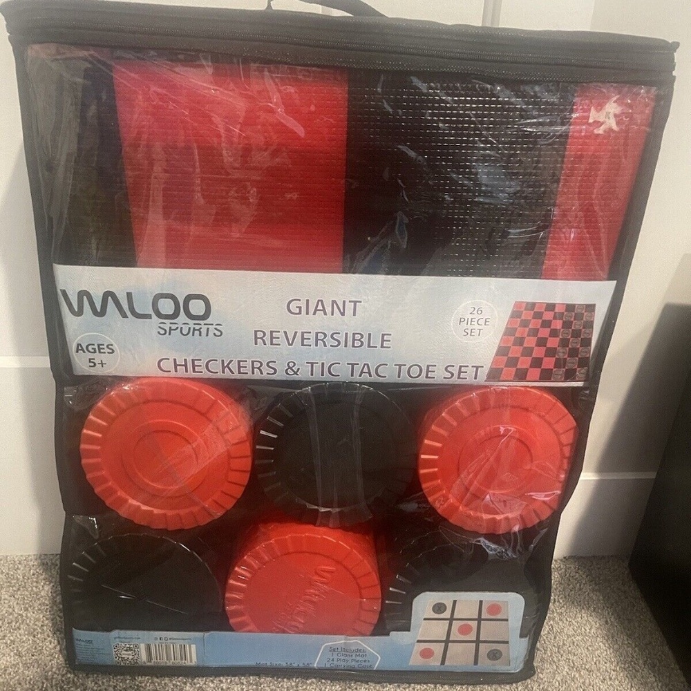 Waloo Sports Jumbo Reversible Checkers & Tic Tac Toe Play Set with Carrying Bag